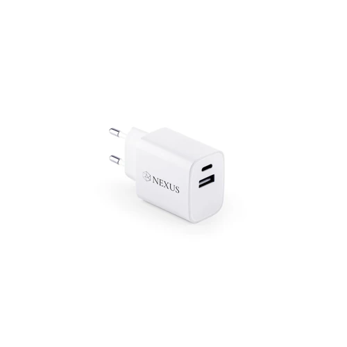 WEGENER. Tápegység USB-A csatlakozóval 18W és USB-C 20W újrahasznosított ABS-ből (100% rABS) Fehér 