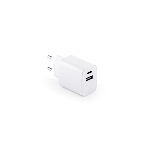 WEGENER. Tápegység USB-A csatlakozóval 18W és USB-C 20W újrahasznosított ABS-ből (100% rABS) Fehér 
