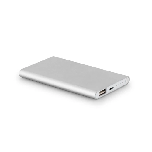 MARCET. Power bank slim 4'000 mAh újrahasznosított ABS (70% rABS) és újrahasznosított alumínium (30% rAL)-bő Szatén ezüst 