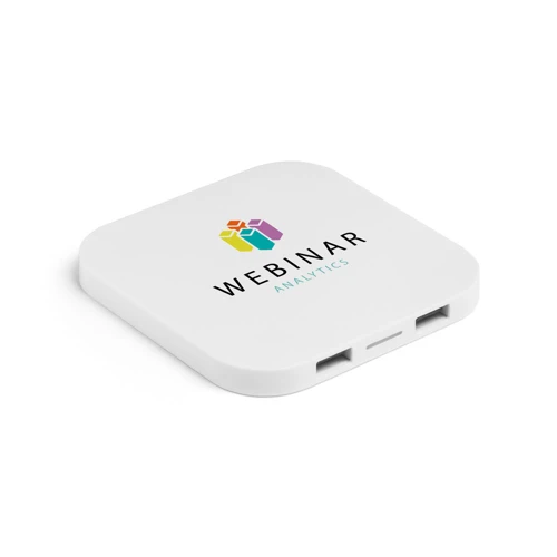 CAROLINE. Szupergyors 15W-os vezeték nélküli töltő HUB 2 USB-A porttal újrahasznosított ABS-ből (60% rABS) Fehér 