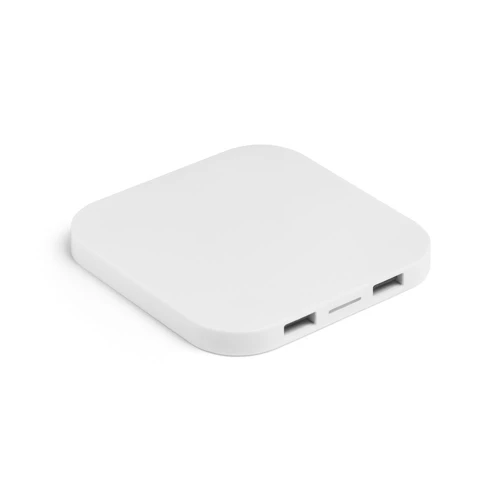 CAROLINE. Szupergyors 15W-os vezeték nélküli töltő HUB 2 USB-A porttal újrahasznosított ABS-ből (60% rABS) Fehér 