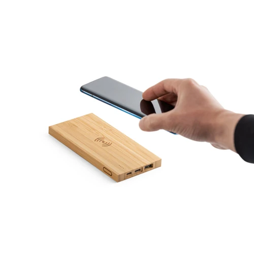 FITCH. Power bank 5.000 mAh 5W-os vezeték nélküli töltővel bambusz Natúr 