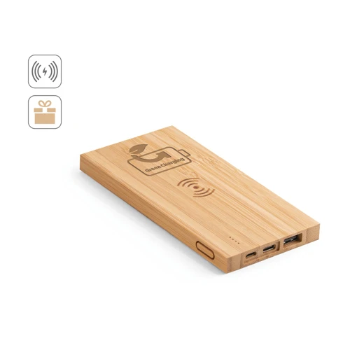 FITCH. Power bank 5.000 mAh 5W-os vezeték nélküli töltővel bambusz Natúr 