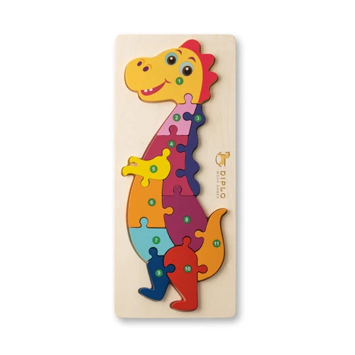 DIPLODOCO. Dinoszaurusz alakú puzzle, rétegelt fenyő lemezből Világos natúr 