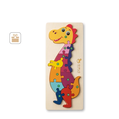 DIPLODOCO. Dinoszaurusz alakú puzzle, rétegelt fenyő lemezből Világos natúr 