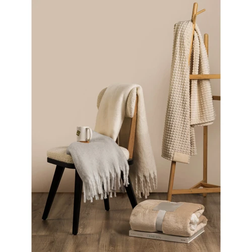 COMFY. Takaró újrahasznosított poliészterből (100% rPET) (300 g/m²), mohair érzettel Szürke 