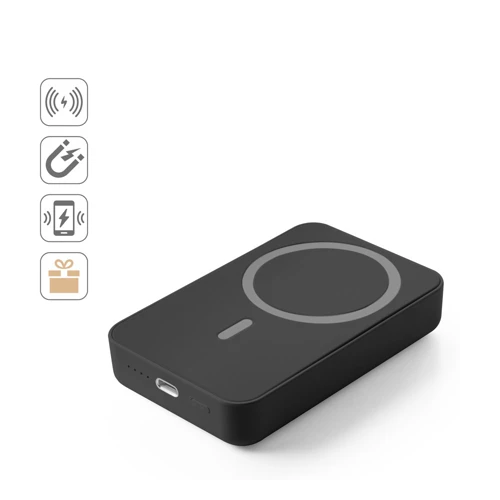AMPERE 10. 10.000 mAh mágneses power bank 15W-os szupergyors vezeték nélküli töltővel újrahasznosított ABS-ből (100% rABS) Fekete 
