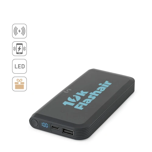 BECKER 10. 10.000 mAh-s power bank újrahasznosított ABS-ből (100% rABS) 15W szupergyors vezeték nélküli töltővel Fekete 