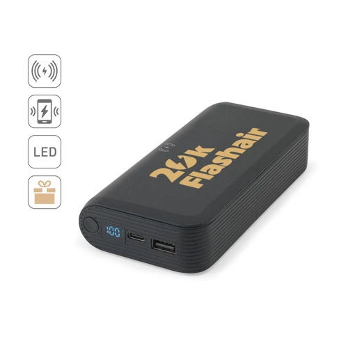 BECKER 20. 20.000 mAh-s power bank újrahasznosított ABS-ből (100% rABS) 15W szupergyors vezeték nélküli töltővel Fekete 