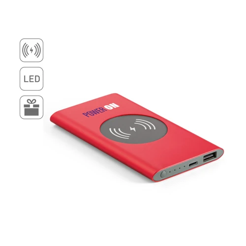 CASSINI. Power bank 4.000 mAh 5W-os vezeték nélküli töltővel újrahasznosított alumíniumból (100%-ban rAL) Fekete 