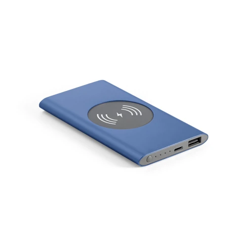CASSINI. Power bank 4.000 mAh 5W-os vezeték nélküli töltővel újrahasznosított alumíniumból (100%-ban rAL) Kék 