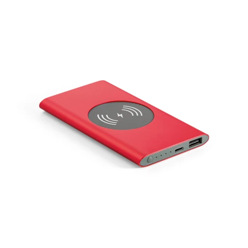 CASSINI. Power bank 4.000 mAh 5W-os vezeték nélküli töltővel újrahasznosított alumíniumból (100%-ban rAL) Piros 
