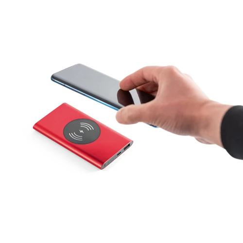 CASSINI. Power bank 4.000 mAh 5W-os vezeték nélküli töltővel újrahasznosított alumíniumból (100%-ban rAL) Piros 
