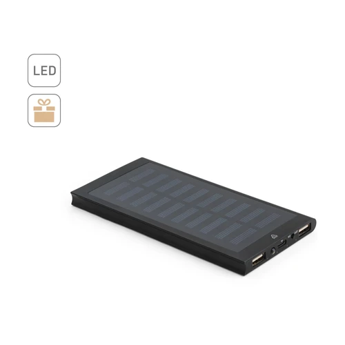 CLERK. 8.000 mAh kapacitású power bank napelemmel 100%-ban újrahasznosított alumíniumból Fekete 