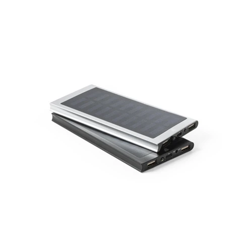 CLERK. 8.000 mAh kapacitású power bank napelemmel 100%-ban újrahasznosított alumíniumból Fekete 