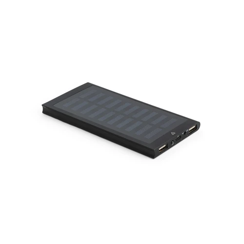CLERK. 8.000 mAh kapacitású power bank napelemmel 100%-ban újrahasznosított alumíniumból Fekete 