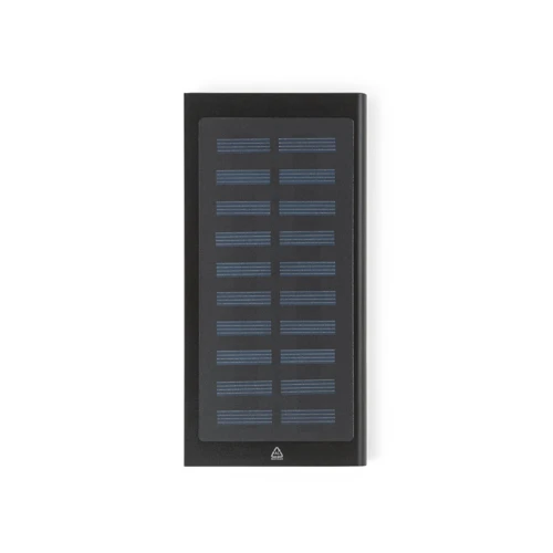 CLERK. 8.000 mAh kapacitású power bank napelemmel 100%-ban újrahasznosított alumíniumból Fekete 