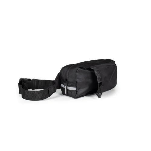 DELFOS POUCH SHINY. 300D újrahasznosított poliészterből (fényes felület) és 600D újrahasznosított poliészterből övtáska fényvisszaverő elemekkel Fekete 