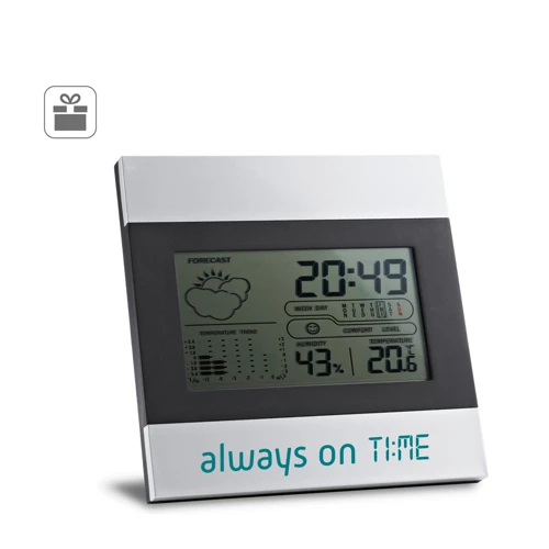 DENE. Asztali időjárás-állomás alumínium és ABS LCD képernyővel Szatén ezüst 