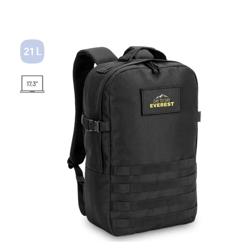 EDINBURGH BPACK. Katonai stílusú hátizsák 600D nagy sűrűségű újrahasznosított poliészterből 210D 17'3' újrahasznosított poliészter béléssel Fekete 
