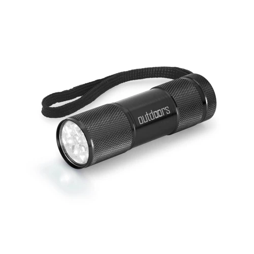 FLASHY. 9 LED-es alumínium zseblámpa fogantyúval Fekete 