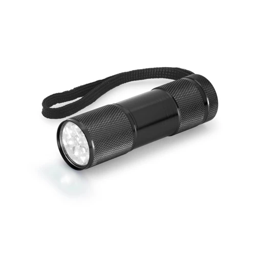 FLASHY. 9 LED-es alumínium zseblámpa fogantyúval Fekete 