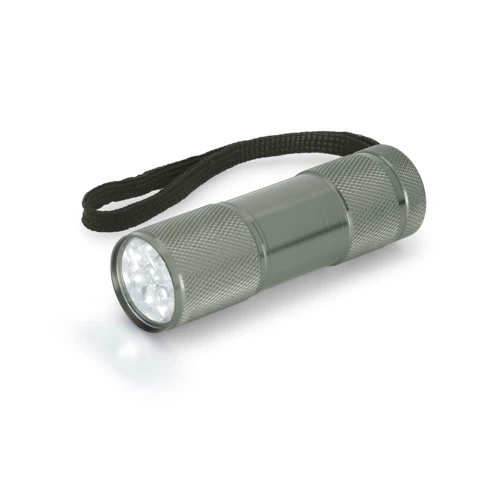 FLASHY. 9 LED-es alumínium zseblámpa fogantyúval Sötét fém 