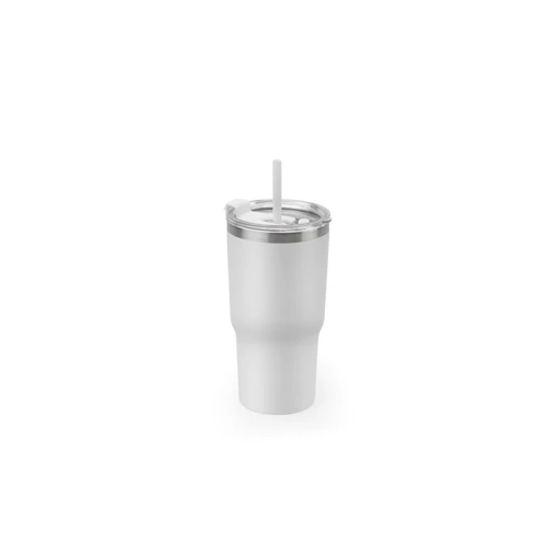 JOYNER M. Kompakt, rozsdamentes acél utazóbögre (91% újrahasznosított), vákuumszigetelt, duplafalú, matt felületű, 600 ml Fehér 