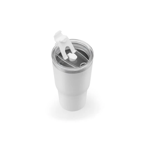 JOYNER M. Kompakt, rozsdamentes acél utazóbögre (91% újrahasznosított), vákuumszigetelt, duplafalú, matt felületű, 600 ml Fehér 