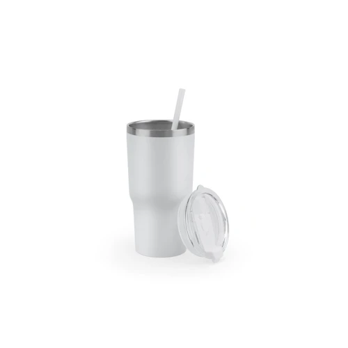 JOYNER M. Kompakt, rozsdamentes acél utazóbögre (91% újrahasznosított), vákuumszigetelt, duplafalú, matt felületű, 600 ml Fehér 