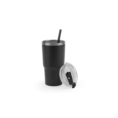 JOYNER M. Kompakt, rozsdamentes acél utazóbögre (91% újrahasznosított), vákuumszigetelt, duplafalú, matt felületű, 600 ml Fekete 