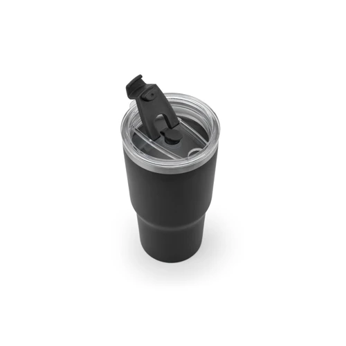 JOYNER M. Kompakt, rozsdamentes acél utazóbögre (91% újrahasznosított), vákuumszigetelt, duplafalú, matt felületű, 600 ml Fekete 