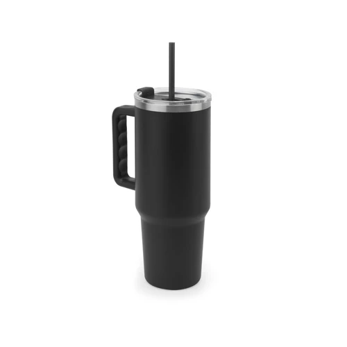 JOYNER XL. Nagy, rozsdamentes acél utazóbögre (91% újrahasznosított), vákuumszigetelt duplafalú, matt felületű, 1300 ml Fekete 