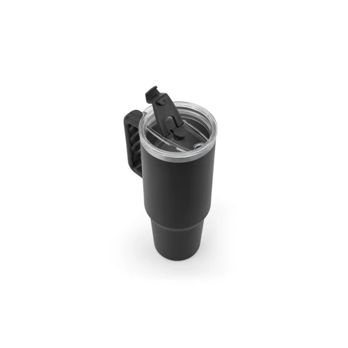 JOYNER XL. Nagy, rozsdamentes acél utazóbögre (91% újrahasznosított), vákuumszigetelt duplafalú, matt felületű, 1300 ml Fekete 