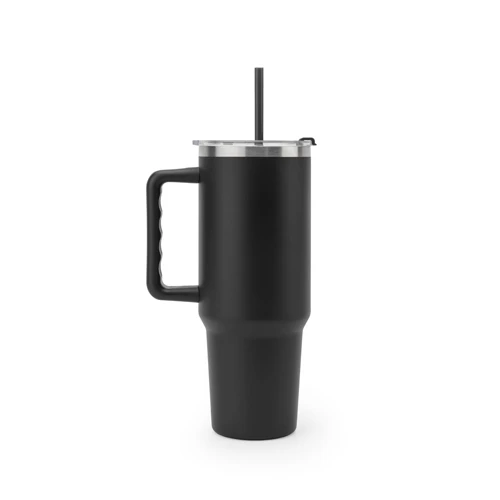 JOYNER XL. Nagy, rozsdamentes acél utazóbögre (91% újrahasznosított), vákuumszigetelt duplafalú, matt felületű, 1300 ml Fekete 