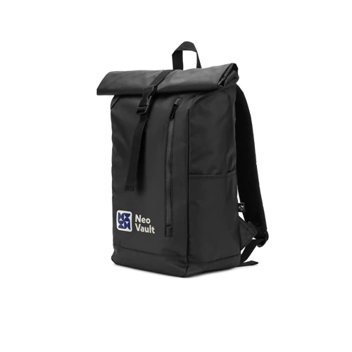 OSASCO BPACK. Rolltop hátizsák cipzáras rendszerrel, amely lehetővé teszi a felsőrész feltekerését a hátizsák térfogatának megfelelően, 600D újrahasznosított poliészterből készült Fekete 