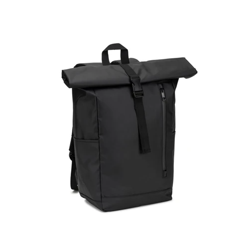 OSASCO BPACK. Rolltop hátizsák cipzáras rendszerrel, amely lehetővé teszi a felsőrész feltekerését a hátizsák térfogatának megfelelően, 600D újrahasznosított poliészterből készült Fekete 