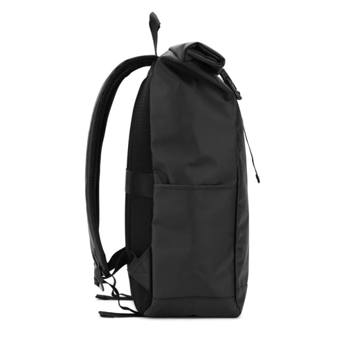 OSASCO BPACK. Rolltop hátizsák cipzáras rendszerrel, amely lehetővé teszi a felsőrész feltekerését a hátizsák térfogatának megfelelően, 600D újrahasznosított poliészterből készült Fekete 
