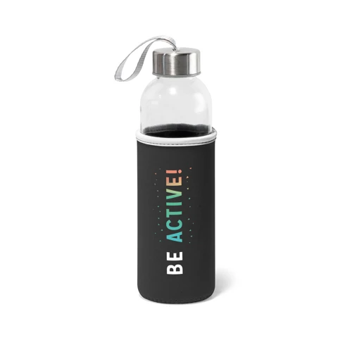 RAISE. Üveg és rozsdamentes acél sport palack 520 mL Fekete 