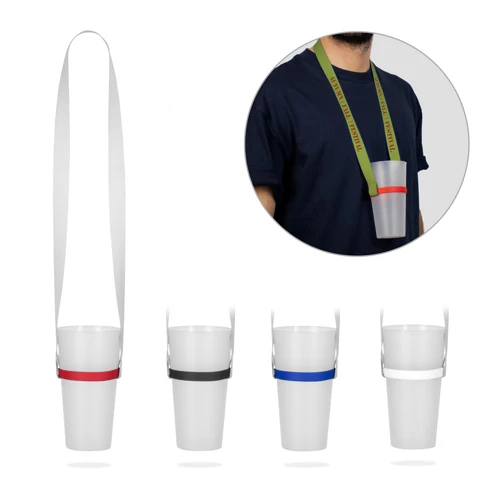 ROTHERHAM. SZETT SUBLIMATION Long II (20 mm) Duo nyakpánt újrahasznosított poliészterből (100% rPET) szilikon pohártartókkal 301 - Fehér 