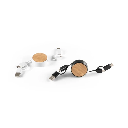 RUBINS. 6 az 1-ben összehúzható USB kábel újrahasznosított ABS-ből (100% rABS) és bambuszból Fekete 