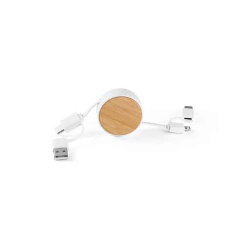RUBINS. 6 az 1-ben összehúzható USB kábel újrahasznosított ABS-ből (100% rABS) és bambuszból Fehér 