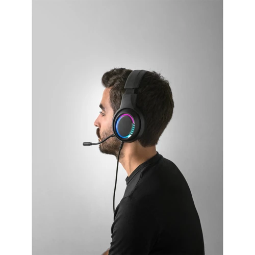 Thorne Headset RGB. ABS gamer fejhallgató kábellel, mikrofonnal és RGB LED fényekkel Fekete 