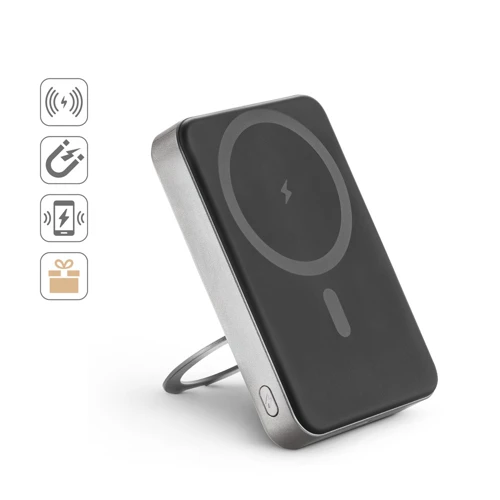 WARSHEL 10. 10.000 mAh-s mágneses power bank 15W szupergyors vezeték nélküli töltővel újrahasznosított ABS-ből (100% rABS) állvánnyal Sötétszürke 