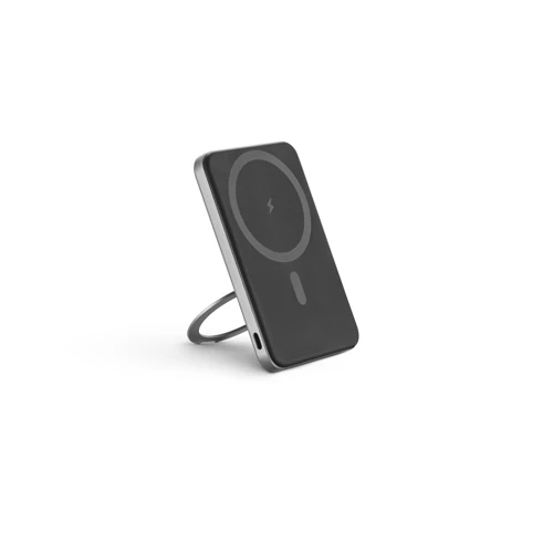 WARSHEL 5. 5.000 mAh-s mágneses power bank 15W szupergyors vezeték nélküli töltővel újrahasznosított ABS-ből (100% rABS) állvánnyal Sötétszürke 