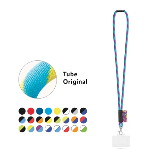 WATFORD. SET Lanyard TUBE Long (Ø 7 mm) 9 mm-es karabinerrel, Ø 7 mm-es biztonsági csattal és 91 x 68 mm-es merev kártya-/kártyatartóval Fekete Sárga 