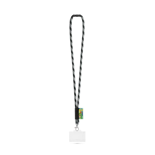 WATFORD. SET Lanyard TUBE Long (Ø 7 mm) 9 mm-es karabinerrel, Ø 7 mm-es biztonsági csattal és 91 x 68 mm-es merev kártya-/kártyatartóval Fekete Szürke 