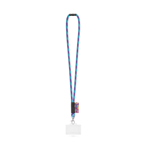 WATFORD. SET Lanyard TUBE Long (Ø 7 mm) 9 mm-es karabinerrel, Ø 7 mm-es biztonsági csattal és 91 x 68 mm-es merev kártya-/kártyatartóval Lila Világoskék 