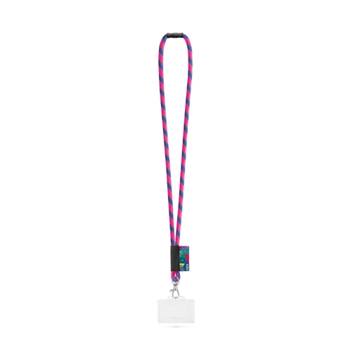 WATFORD. SET Lanyard TUBE Long (Ø 7 mm) 9 mm-es karabinerrel, Ø 7 mm-es biztonsági csattal és 91 x 68 mm-es merev kártya-/kártyatartóval Hexakróm rózsaszín Királykék 