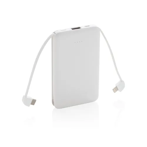 5000 mAh zsebben hordható powerbank beépített kábellel Fehér 